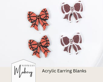 Basketball  earring blank, sports acrylic earring blank, wholesale earring blank for jewelry maker, DIY bow earring, Football bow blank
