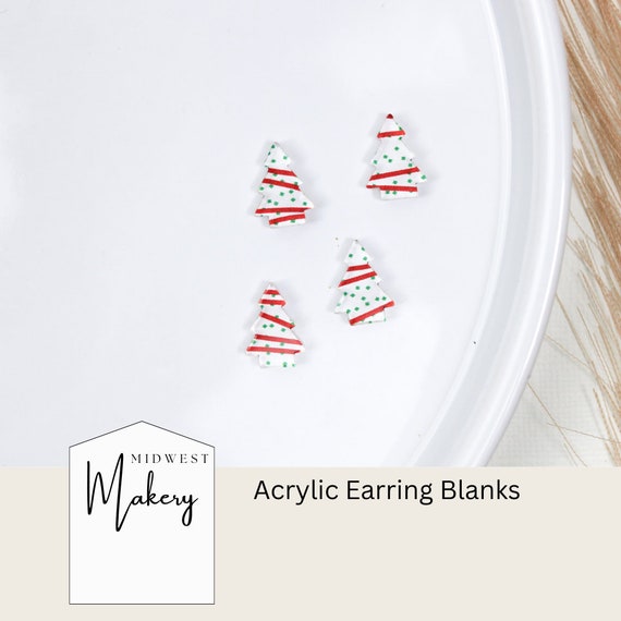 Christmas snack cake stud earring blanks, red and white acrylic earrings, DIY Earring supplies, wholesale earring blanks, Christmas earrings