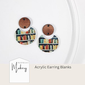 Book earring blanks, acrylic earring blanks, Bookshelf earring blanks, jewelry supply, wholesale earring, DIY earring supplies, book lover