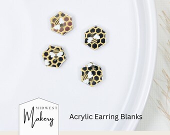 Bee stud earring blanks, honey bee mirrored acrylic earring blanks, wholesale earring blank for jewelry maker, DIY stud earrings