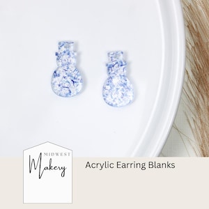 Snowman earring blanks, blue and white snowman acrylic earring blanks, Christmas glitter acrylic earring blanks, jewelry supplies, winter