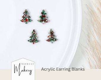 Ébauches de grosses boucles d&#39;oreilles scintillantes de Noël, boucles d&#39;oreilles acryliques scintillantes rouges et vertes, fournitures de boucles d&#39;oreilles bricolage, ébauches de boucles d&#39;oreilles en gros, vacances