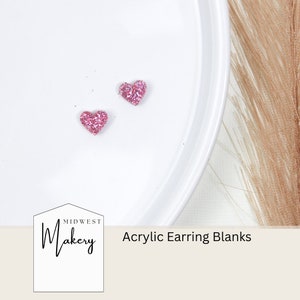 Pink Heart stud earring blanks, rose gold glitter acrylic earring blanks, DIY Earring supplies, wholesale earring blanks, Valentines Day