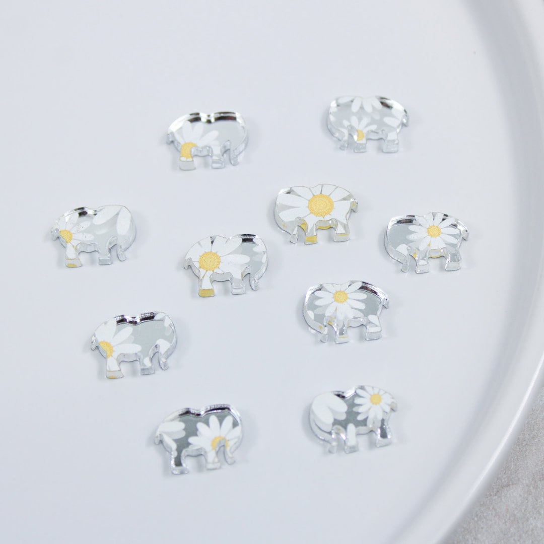 Elephant stud earring blanks, daisy floral acrylic earring blanks, DIY Earring supplies, wholesale earring blanks, elephant earring mirror
