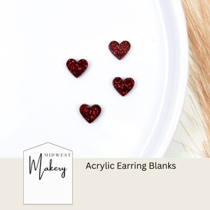 Heart stud earring blanks, red glitter acrylic earring blanks, DIY Earring supplies, wholesale earring blanks for earring makers, Valentines