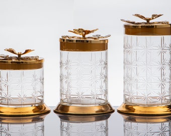 Glazen pottenset 3-delige keukengereipot Glazen pot met metalen deksel