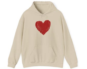 Red Heart Unisex Heavy Hoodie (Sand) | Fashion Hoodie | Trendy Hoodie | Heart Sweater | Graphic Hoodie | Statement Hoodie