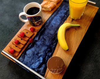 Plateau de Service, Plateau de petit déjeuner en Chêne et Résine Epoxy