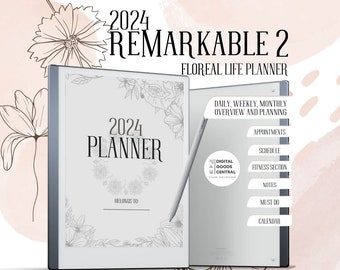 2024 Floral Remarkable 2 Planner, Minimal Remarkable 2 Daily Planner, Life Planner, Remarkable 2 Template, Instant Download, Adhd Planner