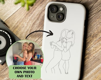 Custom Line Art Phone iPhone Case - Personalised Gift for Him and Her - Unique Couple Portrait - Anniversary or Birthday Present Phone Cover