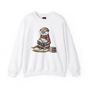 Book Lover Otter Sweatshirt, Gift for Booktroverts, Cute Animal Reading Crewneck, Introverts Jumper, Otter Lover Apparel, Cozy Literature