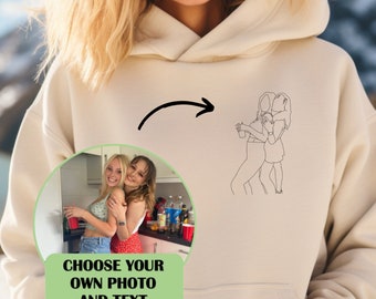 Personalised Line Drawing Hoodie Friends, Valentines Personalised Wedding Anniversary Gift Custom Line Drawing, Couples Family Custom Hoodie