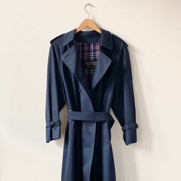 Westbury Original Vintage Trench Coat S/Meter, Navy, Dark Blue, Elegant, Women & Men, similar to Burberry, 90's fashion