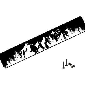 Peut inclure: Scène de montagne et de forêt noire avec des étoiles, un élément décoratif. Comprend le matériel de montage. Le design est une silhouette d'une chaîne de montagnes et d'arbres. Forme rectangulaire.