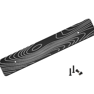 May include: Black carbon fibre number plate surround with a white wood grain pattern and three silver screws.