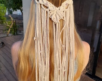 Velo da sposa, copricapo boho in macramè, copricapo rustico, sposa hippie