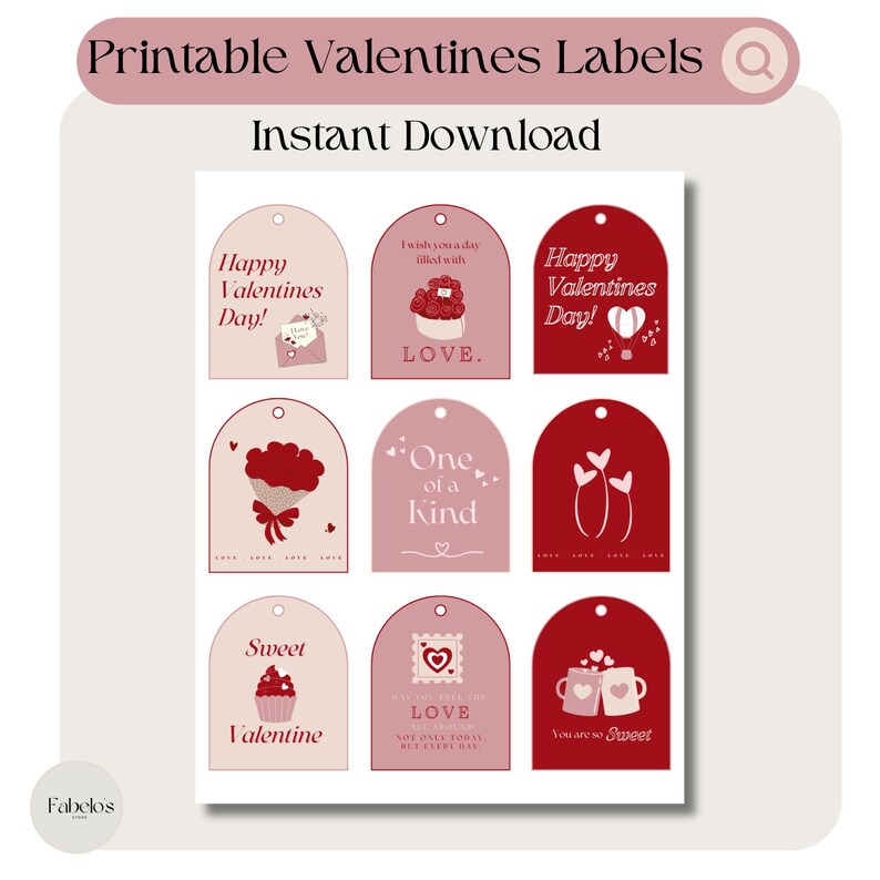 Printable Valentines Labels, Instant Download, Valentines Gift Tag ...