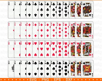 Instant Download... Full Playing Cards ( Ace Spades Clubs Hearts Diamonds King Queen Jack Joker ) Svg Png Eps Dxf