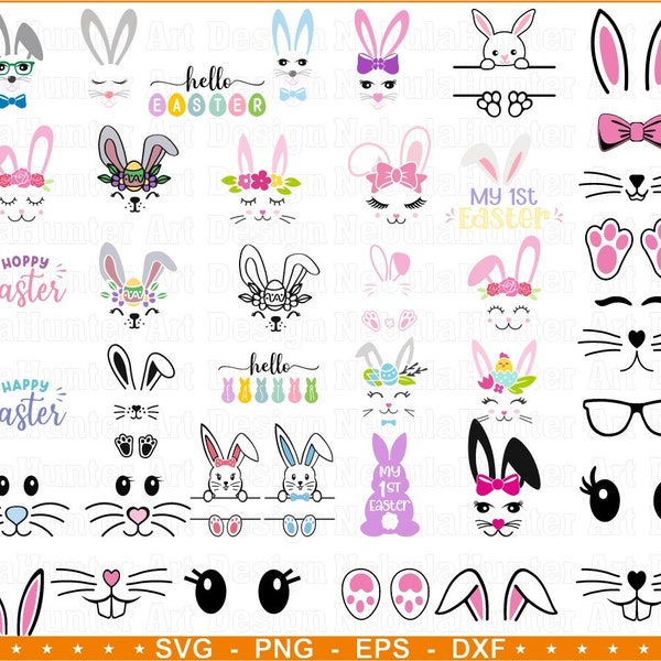 Instant Download...41 Easter Bunny Faces - Easter Bunny Bunddle - Digital Download Svg Png Eps Dxf