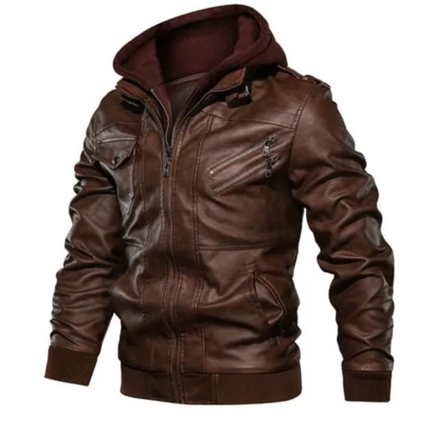 Handmade Leather Jacket For Men , Men Padded Jacket , Bespoke Skin Jacket , Leather Hoodie Coat