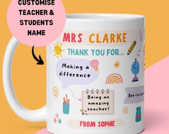 Personalised Teacher Thank You Mug, Custom Teacher Gift, Nursery School For Her, Back To School, Teacher Appreciation, End of Term Gift