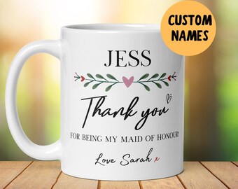 Personalised Maid Of Honour Wedding Thank You Mug Gift, Bridal Party, Unique Custom Wedding Guest Gift, Wedding Favour