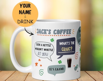 Personalised Irish Mug, Ireland Gift, Custom Tea Coffee, Him Her Birthday, Guinness, St Patricks Day, Secret Santa, Funny Office Mug