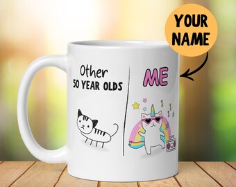 Personalised 50th Birthday Mug, Gift For Him Her, Fiftieth Birthday, Unique Present, Funny Mug Gift, Sister, Best Friend, Colleague Present