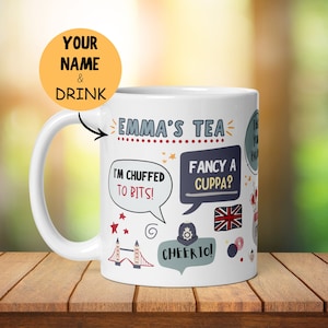 Personalised British Mug, UK Souvenir, England Gift, British Phrases, Custom Tea Coffee, Citizenship Gift, England Mug Leaving Gift Him Her