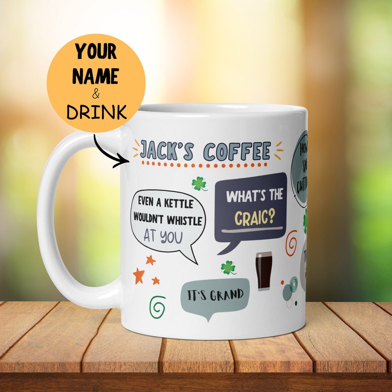 Personalised Irish Mug, Ireland Gift, Custom Tea Coffee, Him Her Birthday, Guinness, St Patricks Day, Secret Santa, Funny Office Mug