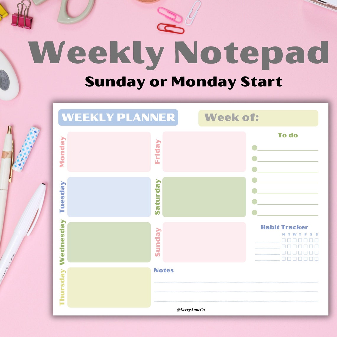 Colorful Weekly Planner Premium Notepad Undated - Etsy