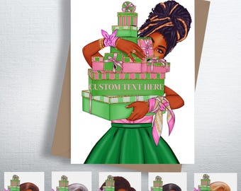 Pink and Green Sorority Inspired Gifts Customizable Personalized Greeting Card Graduation Birthday Anniversary Christmas