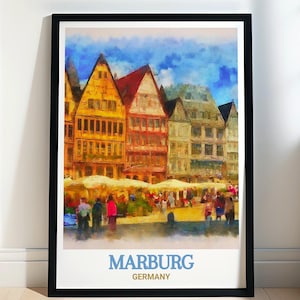 Marburg Poster - Framed Market Square Wall Art -  Marburg Canvas Print - Marburg Travel Gift - Marburg Souvenir - Marburg Wall Decor