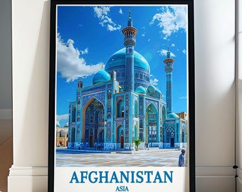 Afghanistan Travel Poster -  The Blue Mosque in Mazar-e-Sharif Wall Art - Afghanistan Wall Decor - Afghanistan Wall Art - Afghan Artwork