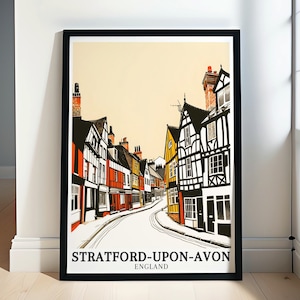 Stratford-upon-Avon Travel Poster - Mount Snowdon and Tudor Houses Poster - Mount Snowdon and Tudor Houses Print - Stratford-upon-Avon Decor
