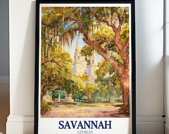 Impresiones de Savannah GA - Parque Forsyth - Impresión de la Catedral de San Juan Bautista - Parque Forsyth - Arte de Savannah Georgia - Lienzo de Savannah GA