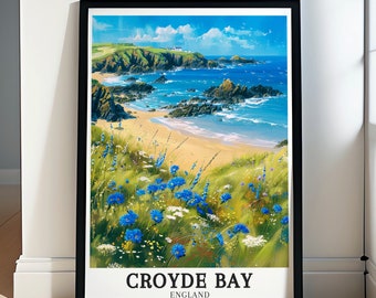 Impresión de la Bahía de Croyde - Baggy Point Art - Arte mural de North Devon AONB - Lienzo de la Bahía de Croyde - Impresión de Baggy Point - Enmarcada de la Bahía de Croyde - Arte de la Bahía de Croyde