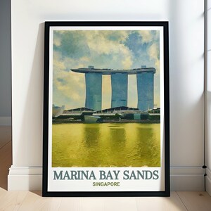 Marina Bay Sands  Wall Art - SkyPark Travel Poster - Singapore Skyline Art Print - Iconic Landmark Decor