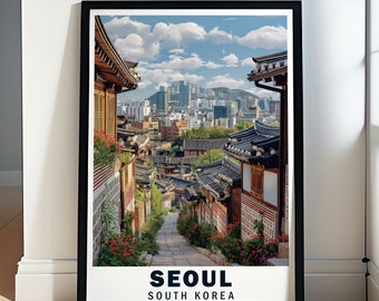 Plakat z Seulu – Wieś Bukchon Hanok – Dekoracja z Dziedzictwa Korei Południowej – Plakat z Seulu – Sztuka ścienna z wioski Bukchon Hanok