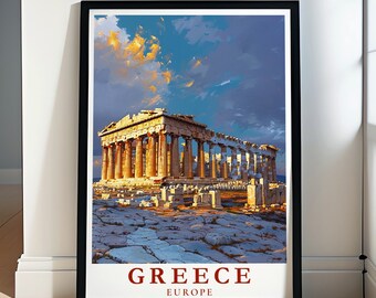 Acropolis of Athens Travel Poster | Greece Wall Art Print | Framed or Canvas Greek Landmark Decor | Ancient Architecture for Home Interiors