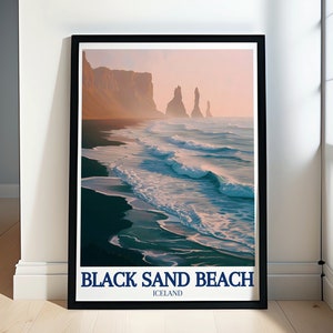 Black Sand Beach Travel Poster - Reynisfjara Art - Basalt Rock Columns Posters - Reynisfjara Travel Print