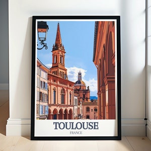 Poster de voyage Toulouse - Art mural place du Capitole et basilique Saint-Sernin - Impression d'art Place du Capitole et basilique Saint-Sernin
