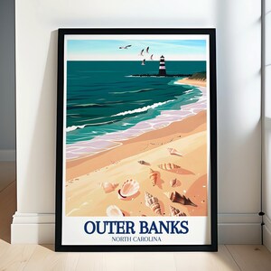 Outer Banks Reisedrucke - Atlantik-Kunstsammlung - Cape Hatteras Leuchtturm-Reiseplakate - Küstenwandkunst