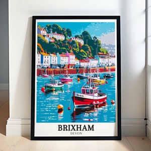 Brixham Poster - Brixham Harbour Art  - Borough of Torbay Decor - Brixham Coast Poster - Brixham England Gift - Brixham Print