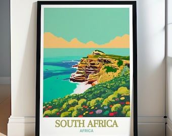 Arte mural de Sudáfrica - Impresión enmarcada del Cabo de Buena Esperanza - Póster de Sudáfrica - Impresión en lienzo de Sudáfrica - Regalo de viaje, recuerdo de Sudáfrica
