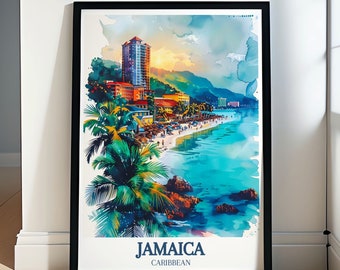 Jamaica Travel Art - Montego Bay Poster - Scenic Doctor’s Cave Beach Wall Art - Caribbean Nature Decor - Tropical Island Decor
