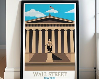 Wall Street-reseposter - Inramad Federal Hall-tryck - Wall Street-canvastavla - Wall Street-resepresent och souvenir - Wall Street-väggkonst