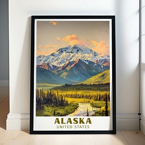 Colección de arte de la naturaleza de Alaska: arte de viajes por el Parque Nacional Denali, impresiones panorámicas de Denali, carteles del Parque Nacional Denali