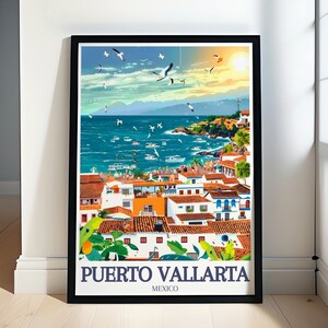 Puerto Vallarta reizen print - Banderas Bay reisposter - boeiende Banderas Bay kunst - levendige Puerto Vallarta strand poster