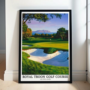 Arte mural del campo de golf Royal Troon - Impresiones artísticas del póster del agujero del sello postal - Impresiones artísticas de la decoración del agujero del sello postal